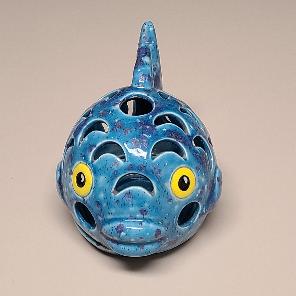 Ceramic Votive Puffer Fish Tea light candle holder - Picture 2 of 11